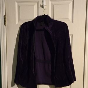 Talbots Deep Purple Velvet Zip Up Jacket And Straight Leg Pants Set Small Petite